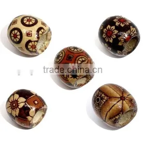 SB0756 Large Hole Macrame Beads, Beads For Hemp, Patterned Wood Beads Quality Choice thumbnail-1
