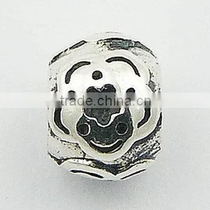 Ornamental Polished Flowers Round Sterling Silver Bead thumbnail-1