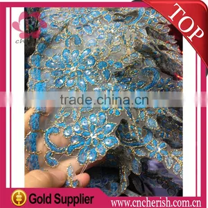 Hot Sale Bule Sequined Lace Guipure Jewelled Designer Sarees Fabric Images Saree Wholesalers in Surat Quality Choice thumbnail-1