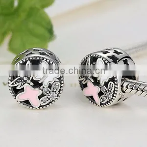 European Charm Bracelets Star CZ Micro Pave Beads Pink Love Butterfly thumbnail-2