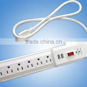 Portable 6 Outlets Surge Protection Extension Socket With Indicator and 2 USB Ports thumbnail-1