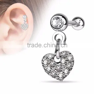 Heart Dangle Steel Ear Cartilage Tragus Barbell Stud thumbnail-1