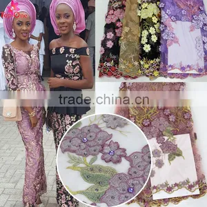 29328 Gorgeous Purple French Lace With 3D Flower for Uniform thumbnail-1