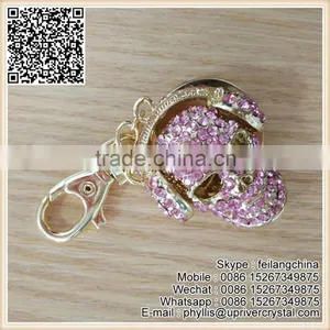 Promontion Cheap Pink Crystal Golden Metal Skull Wearing Headset Keychain thumbnail-1