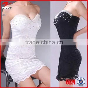 Sexy Night Club Dress Beading Decorative Lace Transparent Low Breast Sheath Over Hip Bare-Back Strapless Sexy Club Dress thumbnail-1