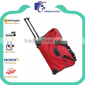 Cheap Red Polyester Trolly Luggage With Leather Trim thumbnail-1