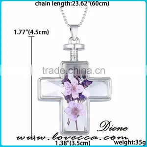 Fashion Latest Design Golden Cross Real Dried Flower Necklace Crystal thumbnail-5