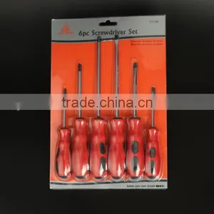 6 PC Red Massage Handle Screwdriver Set Combination Hardware Tools Cross/a Word thumbnail-1