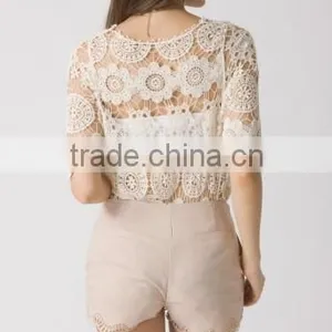 Sexy Women Crochet Sheer Lace Tops Sheer Vest Ladies Knitted Blouses thumbnail-2