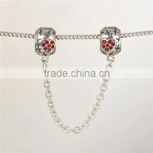 925 Sterling Silver Heart Red CZ Safety Chains Mother Day Gift Bracelet Chains thumbnail-6