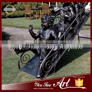 Playing Slide Bronze Garden Children Statues thumbnail-3