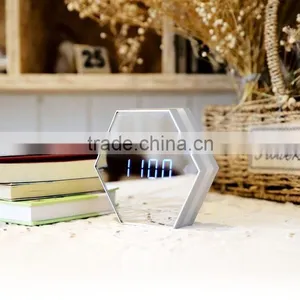 Latest Arrival Digital Alarm Clock With Make-up Mirror LED Night Light Digital Thermometer Multifunctional Wall Desk Clock thumbnail-1