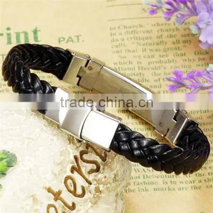 Bulk 316L Titanium Women / Mens Braided Leather Bracelet Wholesale thumbnail-6