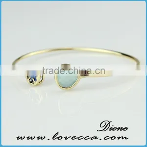 2017 Fashion Natural Brass Glass Stone Adjustable Wire Bracelet Bangle for Women thumbnail-6