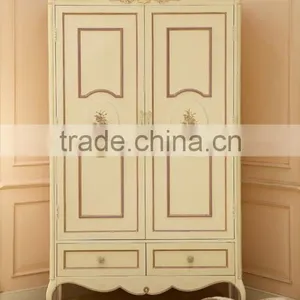European Style Hand Carved and Painted Design Fancy Wooden Children Bedroom Wardrobe Design With Gold Rim - BF07-70355W thumbnail-1