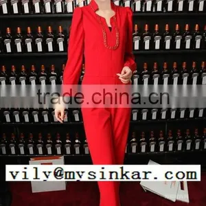 Woven Beaded Long Sleeve One Button Pleated Good Quality Women Jumpsuit thumbnail-2