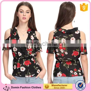 Woman Back Neck Design Chiffon Latest Fashion Image New Printed Blouse thumbnail-1