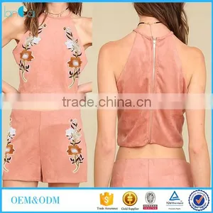 Two Piece Set Women Outfits 2017 With Embroidered Tank Top and Short thumbnail-1