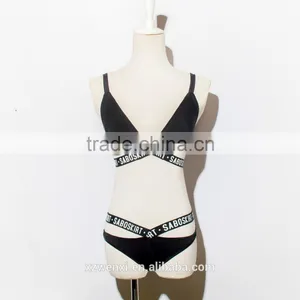 2017 New Design Open Sexy Girl Full Photo Letter Printing Strappy Bikini Triangle Cross Bandgae Bikini Swimsuit Bathing Suit thumbnail-2
