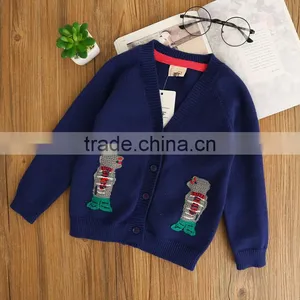 Wholesale Navy Blue Color v Neck Cotton Babies Knitting Sweater Designs thumbnail-3