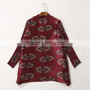 Women Drape Vintage Printed Retro Style Long Sleeve Dresses thumbnail-4