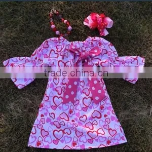 Baby Girls Valentine Dress With Matching Hair Bows and Chunky Necklace Set thumbnail-1