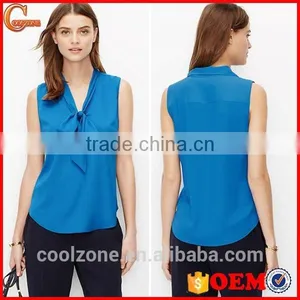 Hot Selling Fashion Crepe Blouse Knok Front Sleeveless Lady Blouse thumbnail-1