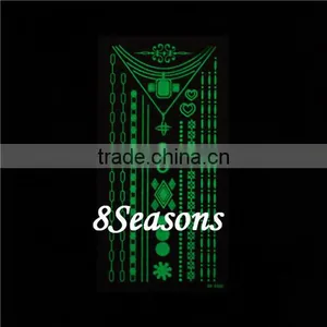 Newest Fashion Mixed Pattern Metallic Waterproof Glow In The Dark Body Temporary Arm Tattoo Sticker For Hand thumbnail-1