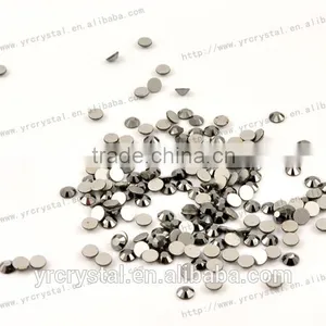Round Shape Jet Hematite Color Silver Foiling Crystal Flat Back No-hotfix thumbnail-1