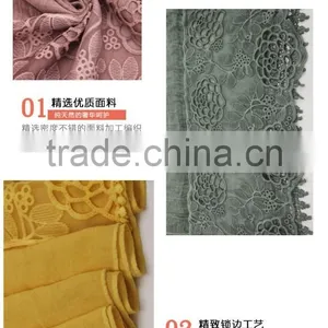 New Fashion Custom Embroidery Flower Plain Dyed Linon Viscose Hijab Scarf thumbnail-6