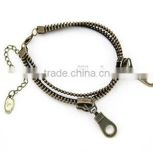 Fashion Jewelry Punk Retro Zipper Anklet Bracelet Double Chain Bangle Bronze for Girl Boys thumbnail-1
