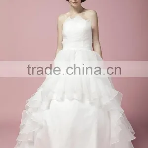 Ball Gown Bridal Dress Bowl Gown Straight Neck Straplesss Front Opened Ruffle Wedding Dress AS27702 thumbnail-3