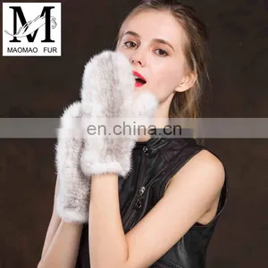 Lady Cute New Product Real Mink Fur Knitting Fingerless Gloves Fashion Fur Cuffs Gloves thumbnail-1
