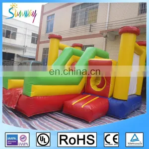 OEM Yello Blue Green Red Inflatable Combo Bouncers Moonwalk With Round Tunnel And Slide thumbnail-1