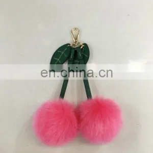 Faux Fur Bag Charm Cherry Pom Pom Fur Key Chain thumbnail-1