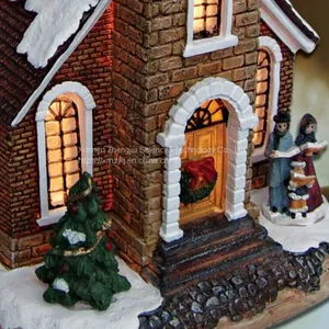 Christmas Church House With LED Lights 9L LED Musical Ski Scene With Polyresin Christmas House Decoration thumbnail-4
