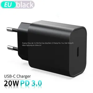 PD 20W USB-C Power Adapter Charger US EU Plug Black Color thumbnail-3
