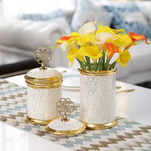 Nordic Light Luxury Moden White Blue Black Gold Storage Jar For Dining Room Decor thumbnail-4