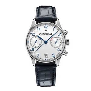 Stainless Steel Chronograph Watches Man Genuine Leather Multi-Function Quartz Watch thumbnail-4