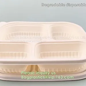 Corn Starch Plastic Round Food Tray Food Tray With Lid Biodegradable Plastic Meal Prep Tray Bio Disposable Corn Starch thumbnail-5