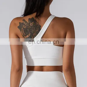 Ribbed One Shoulder Crop Sports Bras Women Factory Supply Backless Yoga Tank Tops thumbnail-2