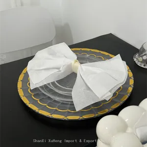 Luxury 13 Inch Round Transparent Plastic Gold Rim Decorative Presentation Charger Plate For Wedding Event thumbnail-4