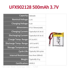 Wholesale High Quality Lithium Battery UFX 902128 500mAh 3.7V Polymer Li-ion Battery For Electric Toy thumbnail-2