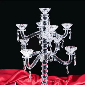 Factory Supply New Design Table Top Hanging Crystal Beads Crystal Chandelier Lighted Wedding Centerpiece thumbnail-4
