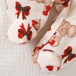 2pcs Newborn Baby's Bowknot Bear Print Long Sleeve Footie, Toddler & Infant Girl's Comfy Footed Romper Set For Spring Fall thumbnail-5