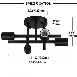 Industrial 4 Light Ceiling Fixture Farmhouse Lighting Matte Black Sputnik Pendant for Kitchen Bedroom Living Room Entrance thumbnail-5