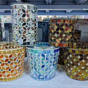 Glass Jar Glass Candle Holder Glass Vase Mosaic Vase thumbnail-5