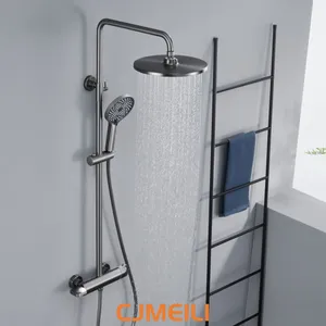Brass 3-Function Shower Faucet Set, Gunmetal Gray Shower System With Rain Shower Head & Handheld Spray, Wall-Mounted Bathroom Shower Mixer Tap thumbnail-2