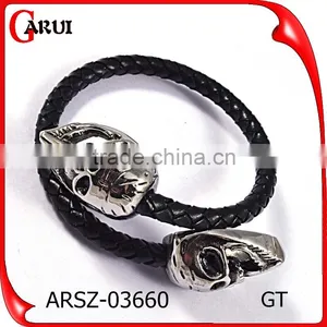 Fashion Chain Black Handmade Fashion Skull Leather Bracelet thumbnail-1