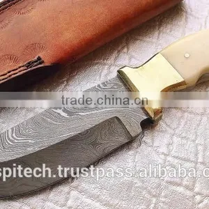 Fixed Blade Brass Booster Custom Damascus Hunting Knife Full Tang thumbnail-1